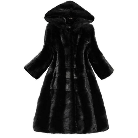 JGGSPWM Womens Warm Dressy Fancy Winter Solid Lapel Collar Long Sleeve Long Fluffy Trench Coat Fuzzy Jacket Outwear Black XL