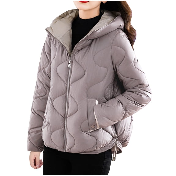 JGGSPWM Womens Winter Quilted Coat Casual Long Sleeve Zip Up Hooded Puffer Jacket Solid Fall Fashion Outerwear with Pockets Gray XL