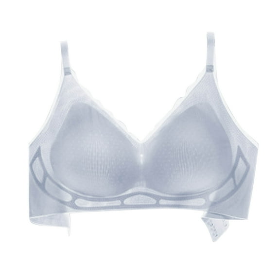 JGGSPWM Womens Wireless Push Up Seamless Bras No Underwire Adjustable Strap Comfort Ice Silk Back Smoothing Full Coverage Everyday Sports Bra Blue L