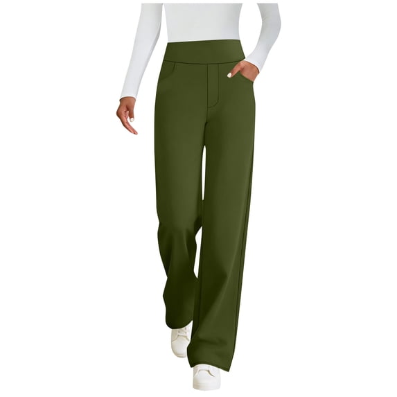 JGGSPWM Womens Yoga Pants High Waisted Flare Leggings With Side Pockets Relaxed Lounge Workout Bottom Trousers Green M