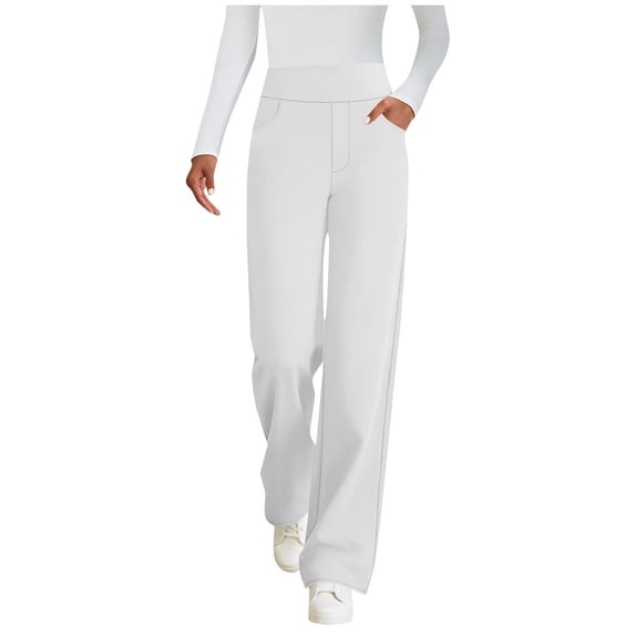 JGGSPWM Womens Yoga Pants High Waisted Flare Leggings With Side Pockets Relaxed Lounge Workout Bottom Trousers White XL