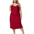thumbnail image 1 of JGGSPWM (XL-5XL) Plus Size Satin Nightgown for Women Casual Solid Color Lingerie Sleepwear Silk No-Slip Dress V Neck Nightwear Red XXXXXL, 1 of 4