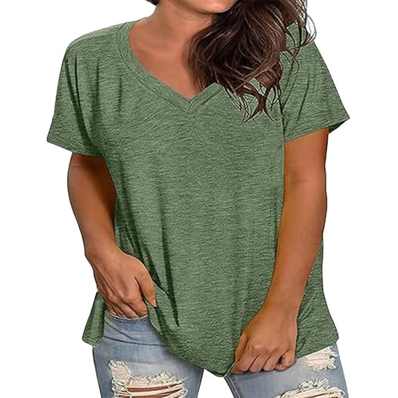 JGGSPWM (XL-5XL) Plus Size T-Shirts Short Sleeve V Neck Tees Tops for Women Fashion Trendy Lightweight Soft Casual Summer Outfits Clothes Green XXXL