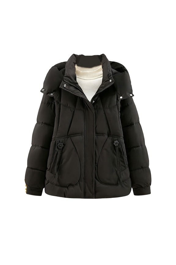 (XL-5XL) Plus Size Women's Winter Parkas Cotton-Padded Jacket Thicken Warm Detachable Hooded Loose Outerwear Coats Black XL