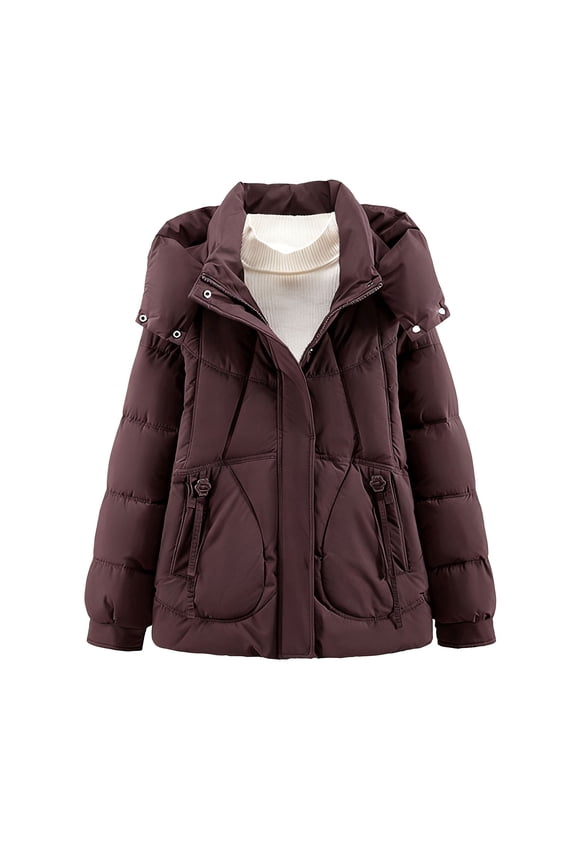 (XL-5XL) Plus Size Women's Winter Parkas Cotton-Padded Jacket Thicken Warm Detachable Hooded Loose Outerwear Coats Purple XXXXL