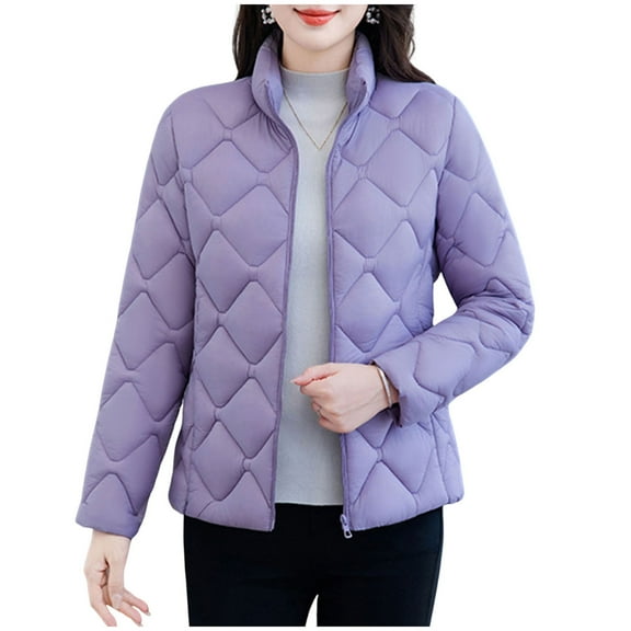 JGGSPWM (XL-5XL) Women's Plus Size Lightweight Quilted Jacket Winter Warm Zip Long Sleeve Puffer Jacket Coat with Pockets Purple XXXXXL