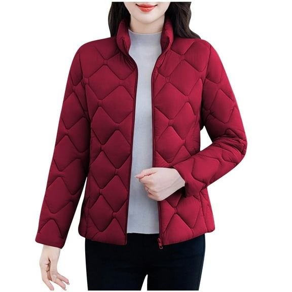 JGGSPWM (XL-5XL) Women's Plus Size Lightweight Quilted Jacket Winter Warm Zip Long Sleeve Puffer Jacket Coat with Pockets Red XXXXL