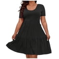 thumbnail image 1 of JGGSPWM (XL-5XL) Womens Plus Size Summer Dresses Tiered Square Neck Short Sleeve Smocked A Line Ruffle Layered Swing Short Mini Dress Black XXXL, 1 of 8