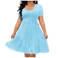 thumbnail image 1 of JGGSPWM (XL-5XL) Womens Plus Size Summer Dresses Tiered Square Neck Short Sleeve Smocked A Line Ruffle Layered Swing Short Mini Dress Blue XXXL, 1 of 5