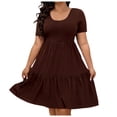 thumbnail image 1 of JGGSPWM (XL-5XL) Womens Plus Size Summer Dresses Tiered Square Neck Short Sleeve Smocked A Line Ruffle Layered Swing Short Mini Dress Brown XXXXL, 1 of 7