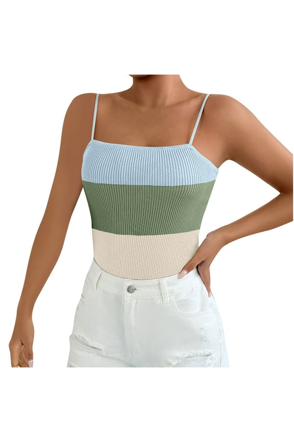 Y2k Crochet Tank Top Color Block Knit Camisole Crop Top Green S