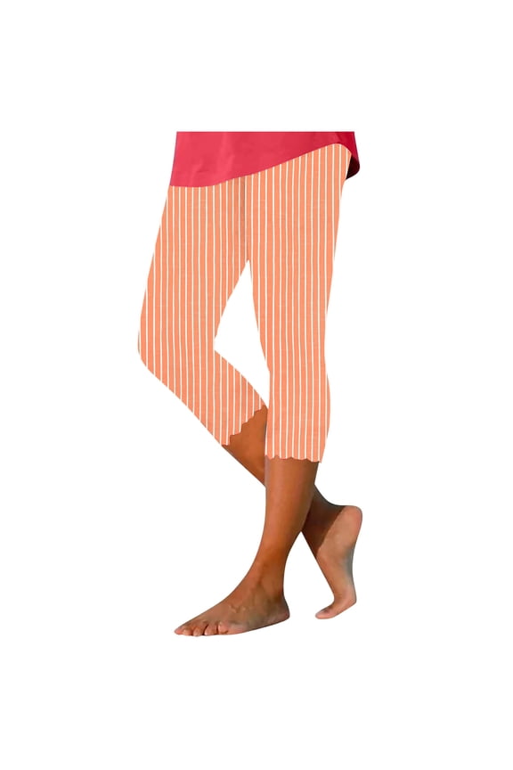 Yoga Pants for Women Plus Size Fashion Printed High Waist Yoga Capri Seamless Athletic Gym Pants Compression Leggings 3/4 Pants Orange XXL