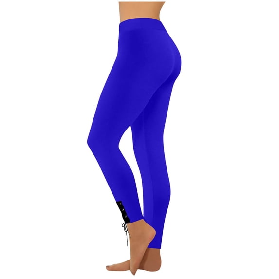 JGGSPWM Yoga Pants for Women Tummy Control Butt Lifting Leggings Lace Up Stretchy Slim Fit Athletic Gym Workout Trousers Blue XL
