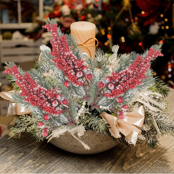 JGJJUGN 1Pc Christmas White Cuttings, Frosted Pine Needle Branch, Decorative Floral Stem, Holiday Decoration Accessory, Winter Wedding Decor, 25cm Artificial Pine, Reusable Plastic Arrangement