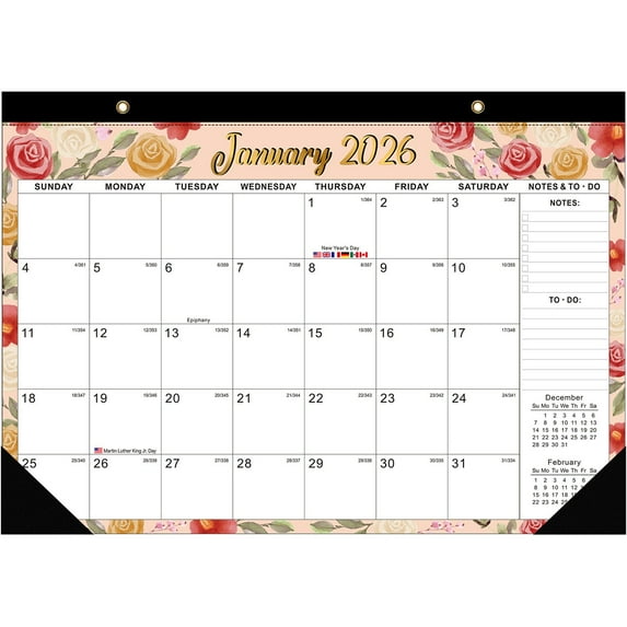 JGJJUGN 2026 Desk Calendar Wall Calendar with Watercolor Art, Extra Large 22" x 17", 18-Month Planner, Ink-Proof Thick Paper, Pre-Marked Holidays & Notes, Ideal for Home & Office