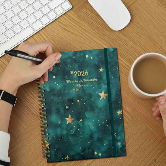 JGJJUGN 2026 Weekly and Monthly Planner, Hardcover Organizer with Monthly Labels, Front and Back Pockets, Double-Stitched Binding, Lightweight Travel Agenda for Efficient Time Management