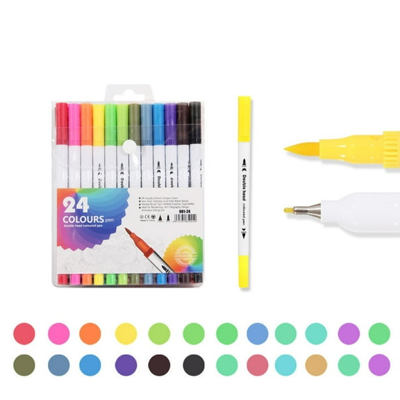JGJJUGN 24 Color Double Headed Watercolor Markers Set - Vibrant Dual Tip Art Pens for Painting, Illustration, and Crafting