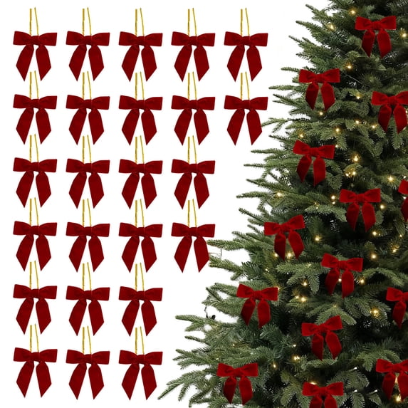 JGJJUGN 24pcs Small Velvet Christmas Bows - Decorative Velvet Ribbons for Wreaths, Gift Wrap, Crafts, Party Decor, and Home Decoration - 3.1 Inch Mini Holiday Bows for Trees, Gift Bags, and More