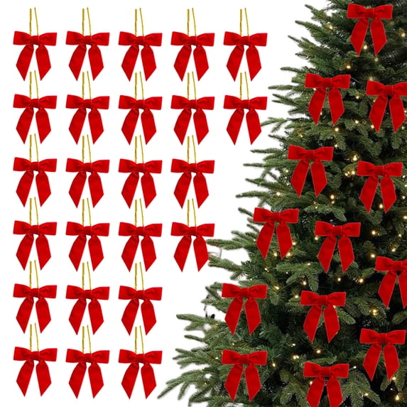 JGJJUGN 24pcs Small Velvet Christmas Bows - Decorative Velvet Ribbons for Wreaths, Gift Wrap, Crafts, Party Decor, and Home Decoration - 3.1 Inch Mini Holiday Bows for Trees, Gift Bags, and More