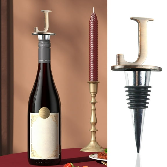 JGJJUGN 26 Letter Wine Stoppers, Alphabet Wine Bottle Toppers, Personalized Wine Stoppers, Zinc Alloy Wine Gifts for Parties, Wine Tasting Decor, Reusable Wine Accessories