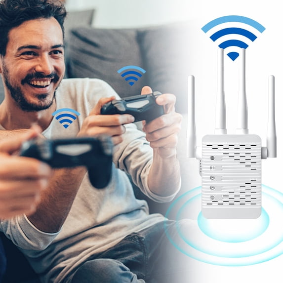 JGJJUGN 300Mbps Wireless Repeater WiFi Signal Booster - Dual Band WiFi Extender, Intelligent Wireless Amplifier, 2.4GHz 5GHz Coverage, 4 Antennas, Easy Setup, Network Range Extender