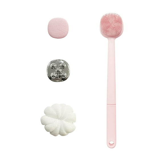 JGJJUGN 4 In 1 Long Handle Bath Brush Set - Double Sided Shower Scrubbing Brush, Portable Lathering and Cleaning Brush, Massage & Soft Bristle Bath Scrubber for Back & Body Care