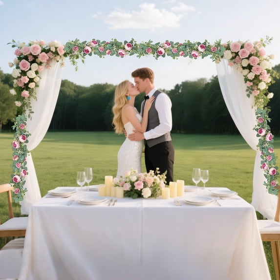 JGJJUGN 6FT Artificial Floral Garland for Wedding Decor, Silk Flower Roping with Roses and Gypsophila, Perfect Centerpiece and Table Runner for Events and Celebrations