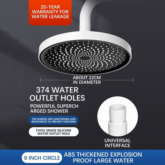 JGJJUGN 9-Inch Pressurized Shower Head, Turbocharged Shower Nozzle, Adjustable Spray Modes, Universal Fit, Durable ABS, Easy Maintenance for Luxurious Bath Experience