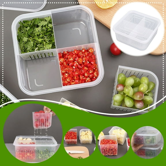 JGJJUGN ABS Fresh-Keeping Storage Box with Lid for Fruits and Veggies, 4-Compartment Refrigerator Storage Solution for Kitchen, Microwave Safe Multi-Section Food Container for Meal Prep