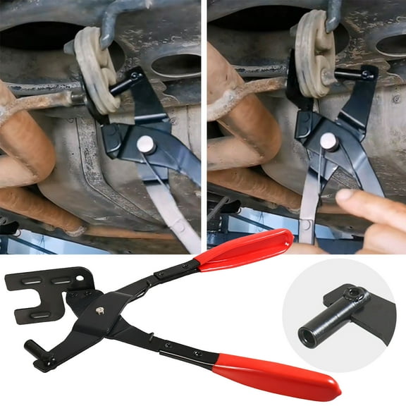 JGJJUGN Automobile Exhaust Pipe Removal Pliers, Rubber Pad Removal Tool, Exhaust Hanger Removal Pliers, Tail Pipe Lifting Tool, Chilled Steel Construction, 25 Degree Offset Handle, Non-Slip Grip