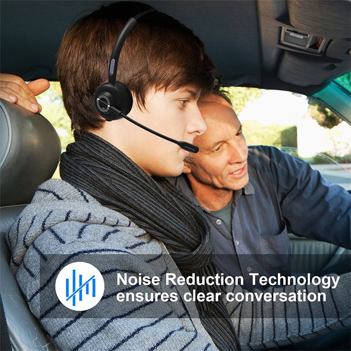 JGJJUGN Bluetooth 5.0 Headset with Microphone, Noise Cancelling, Wireless, Lightweight, Long Battery Life, Ideal for Call Center, Truck Drivers, Office Use