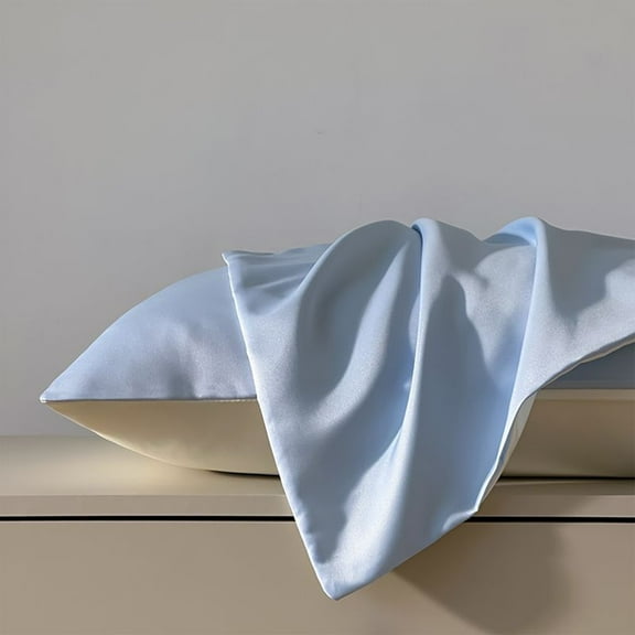 JGJJUGN Breathable Ice Silk Pillowcases, Sweatproof Polyester Fiber Core, Full Wrap Protection, Hotel & Household Use, Set of 2 (Gray/Blue/Pink/Green)