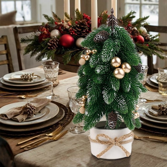 JGJJUGN Christmas Miniature Tree Potted Plant - Artificial Christmas Decoration, Tabletop Holiday Ornament with Lights, Compact Festive Centerpiece for Home Party