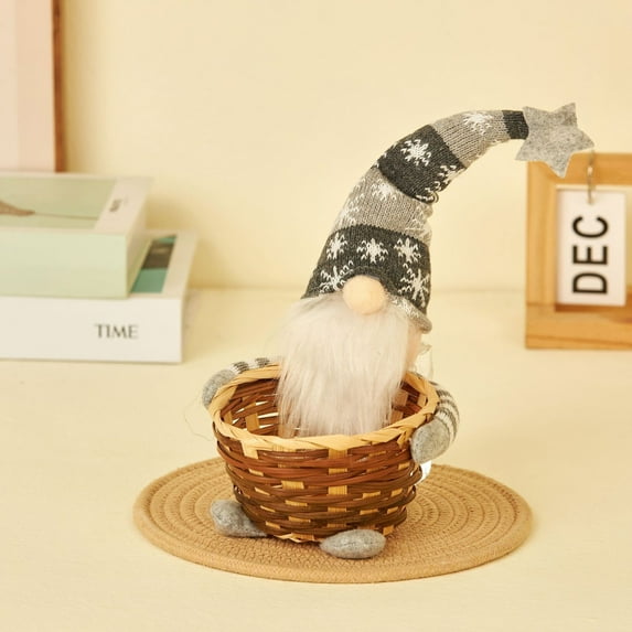 JGJJUGN Christmas Rattan Fruit Basket Faceless Doll Decorative Basket Wicker Storage for Home Table Centerpiece Holiday Gift