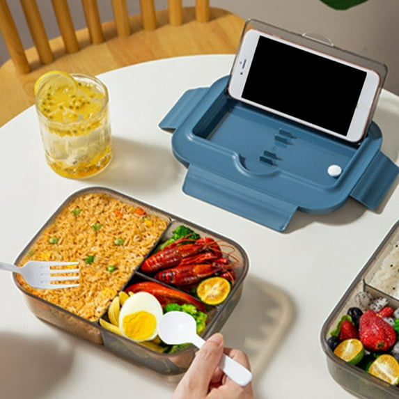 JGJJUGN Clamshell Lunch Box With Fork and Spoon, Plastic Meal Prep Container, Microwave Safe Bento Box, Leakproof Food Storage, Portable Lunch Carrier for Office and Outdoor Use