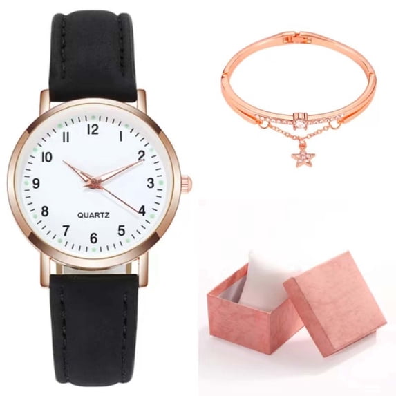 JGJJUGN Classic Women's Quartz Watch with Luminous Dial, Retro Round Timepiece, Frosted Leather Strap, Elegant Bracelet & Gift Box, Stylish Accessory for Any Outfit, 32.5mm Dial