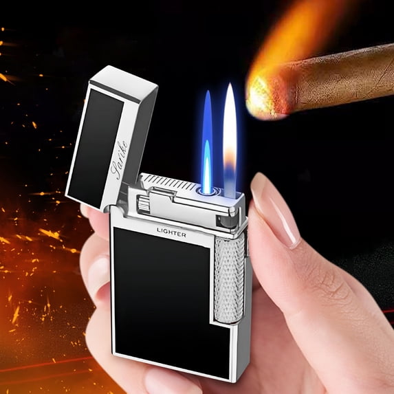 JGJJUGN Crater Clear Light Inclined Fire Lighter, Inflatable Metal Lighter, Rechargeable Pipe Lighter, Soft Flame Candle Lighter, Portable Butane Lighter, Adjustable Flame Size, Gift for Him