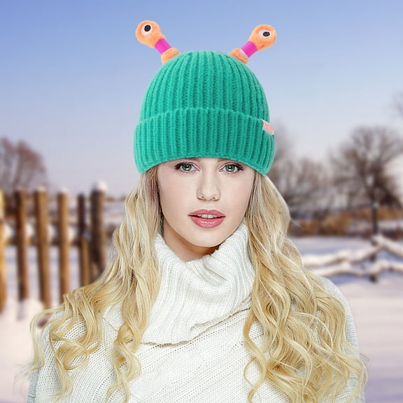 JGJJUGN Cute Knitted Wool Hat with Funny Retractable Eyes and Antennas, Flashing Light-Up Beanie, Cozy Insulated Cap for Outdoor Activities, Unique and Playful Fashion Accessories
