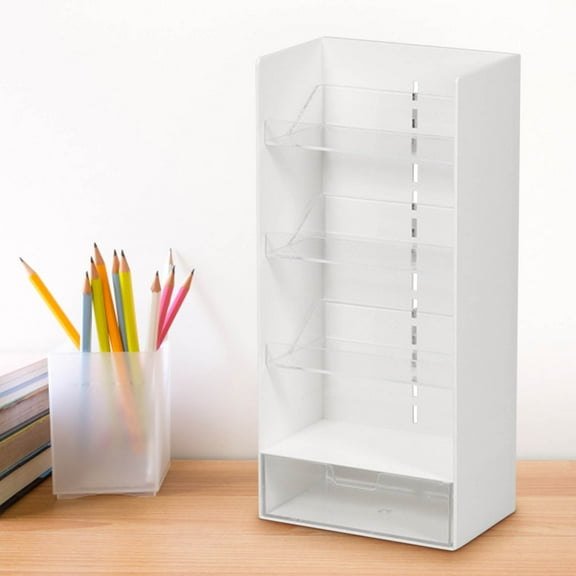 JGJJUGN Desktop Storage Box Transparent Organizer Rack with Partition, Stylish Flat Shelf for Home Office Supplies, Space-Saving Design