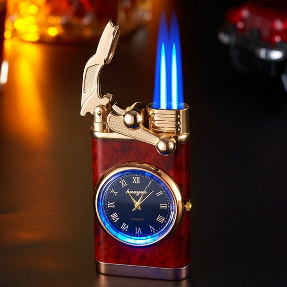 JGJJUGN Double Fire Switching Lighter with Quartz Watch, Metal Inflatable Windproof Blue Flame Lighter, Unique Multifunctional Lighter, Fashionable Gift, Adjustable Flame Size, Durable Design