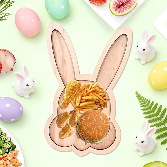 JGJJUGN Easter Bunny Tray Wooden Snack Serving Plate Fruit Dessert Dish Party Decor Food Platter Decorative Tableware Holiday Kitchen Accessory