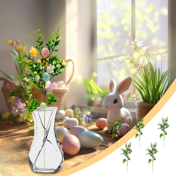 JGJJUGN Easter Flower Eggs Arrangement, Bunny Decoration Accessories, Artificial Easter Eggs Stems, Spring Decor, Multicolor Floral Arrangement, Holiday Home Decor, 5 Pack Easter Decor