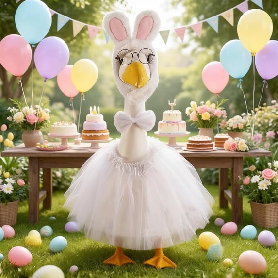 JGJJUGN Easter Goose Costume Set for Garden Statue - Decorative Goose Outfit with Hat and Accessories for Patio Decor, Spring Decoration, Outdoor Garden Centerpiece