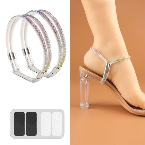 JGJJUGN Elastic High Heels Shoe Straps, Rhinestone No Tie High Heel Straps, Adjustable Elastic Shoe Straps, Comfortable Footwear Accessories for Pumps and Sandals
