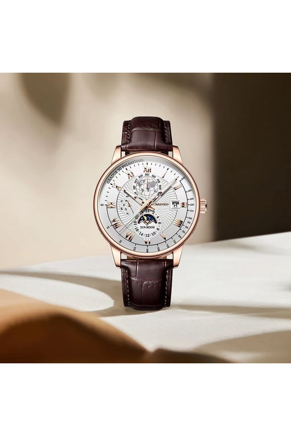 Fashion Men's Quartz Watch Openwork Design Leather Strap Alloy Case Business Casual Wristwatch Stylish Analog Timepiece for Daily Wear and Business Events Elegant Timekeeper