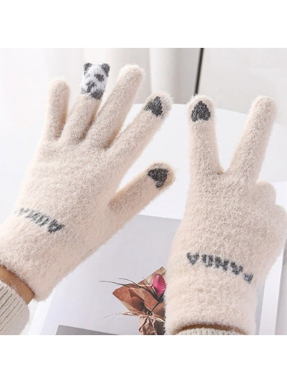 Fleece-Lined Winter Touchscreen Gloves, Thick Warm Gloves for Cycling, Windproof Cold-Resistance Gloves, Adorable Panda Pattern, Unisex Multi-Color Options, Full-Finger Flexibility
