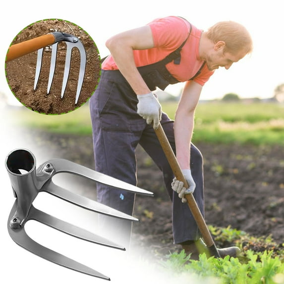 JGJJUGN Four-Tooth All Steel Rake Iron Tilling Tool for Vegetable Cultivation Weeding Gardening Aeration Heavy-Duty Agricultural Equipment