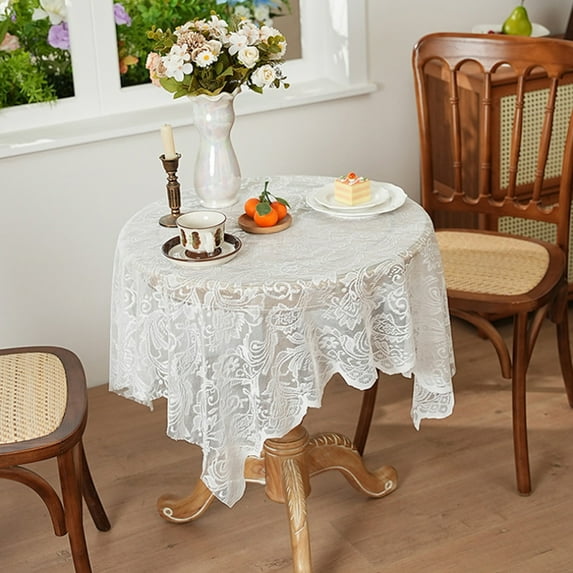 JGJJUGN French Lace Tablecloth Cover for Dining & Coffee Tables | Rectangular & Round | Polyester, Decorative, Scratch & Stain Resistant, Easy Care