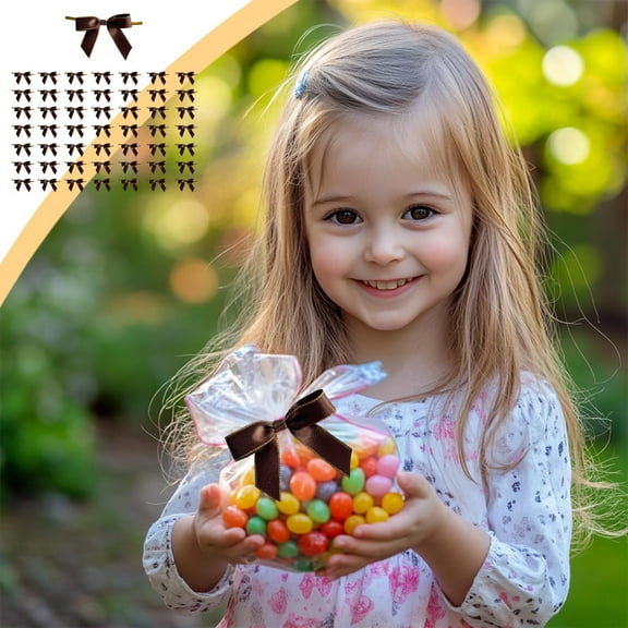 JGJJUGN Gift Packaging Ribbon Bows - 50 Pack, Elegant Hand-Tied Nylon & Spandex, Multi-Color for Holiday, Wedding, Birthday Decorations & Snack Bags