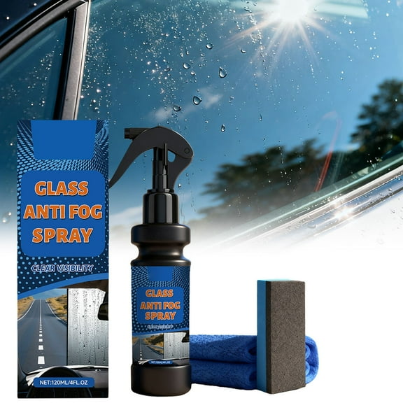 JGJJUGN Glass Defogger Spray for Car Windshield, Interior Mirrors, Window Anti-Fog Solution, Streak-Free Cleaner, Defogging Sponge, Portable Travel Size 120ml, Multi-Application for Auto & Home